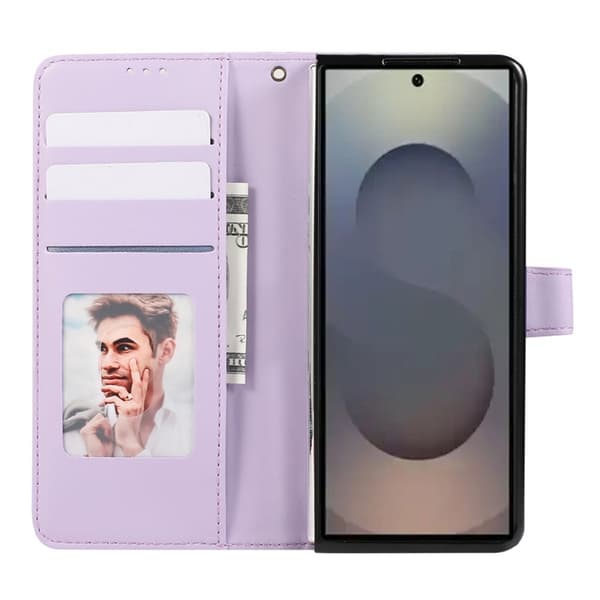 Galaxy Z Fold7 Plånboksfodral 3D Rhombus Grid Imprinted - Lila Lila