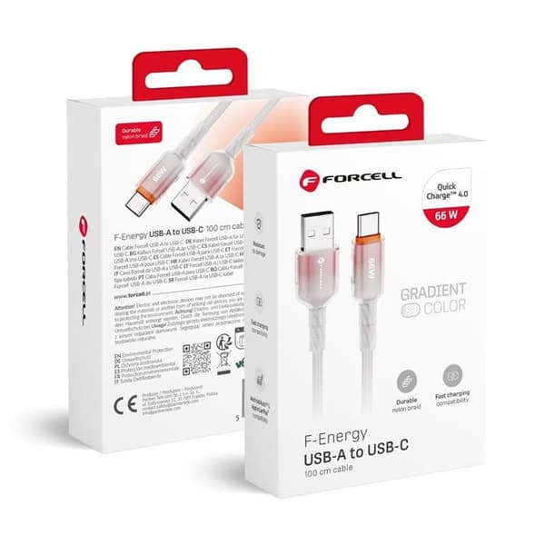 FORCELL USB-A till USB-C 66W Kabel 3A 1m QC4.0 C352 - Vit Vit