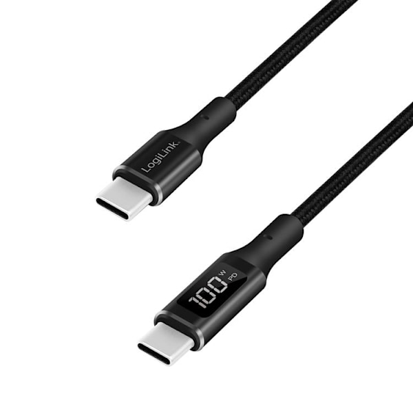 LOGILINK USB-C till USB-C kabel med display 100W 1m - Svart Svart