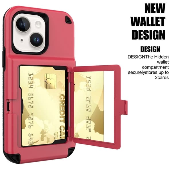 iPhone 14 Plus Skal Korthållare Mirror Kickstand - Röd Röd