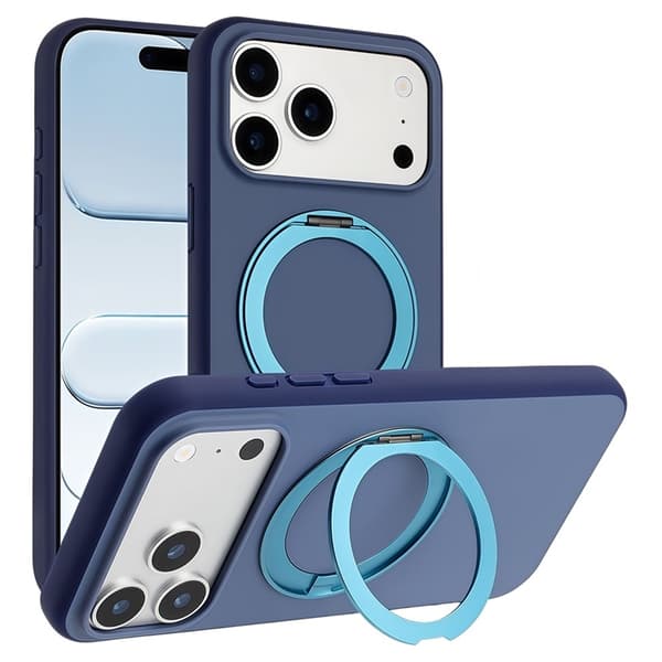 Mobilskal till iPhone 17 Pro MagSafe Rotary Kickstand Skin Touch - Blå Blå