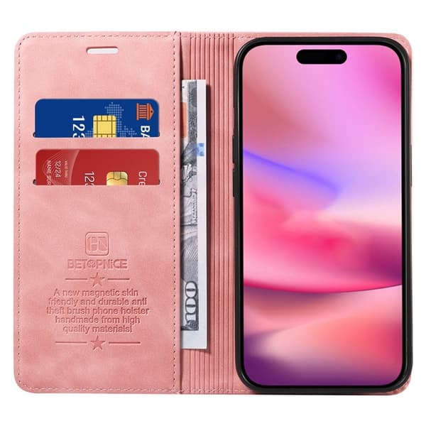 BETOPNICE 003 iPhone 16 Plånboksfodral i Konstläder - Rosa
