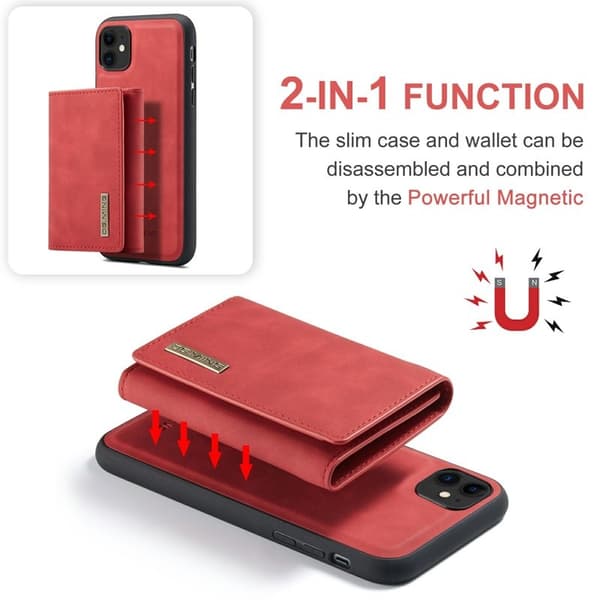 DG.MING M1 Wallet Mobilskal med Ställ för iPhone 11 - Röd