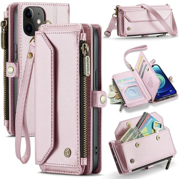 CASEME Plånboksfodral Konstläder till iPhone 12 mini - Rosa med kortfack