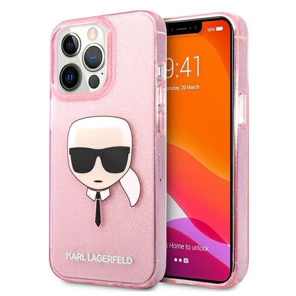 Karl Lagerfeld Glitter Karl`s Head Cover iPhone 13 Pro Max - Pink Pink