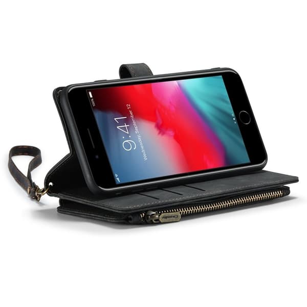 CASEME Konstläder Plånboksfodral för iPhone 6 Plus/6s Plus/7 Plus/8 Plus - Svart