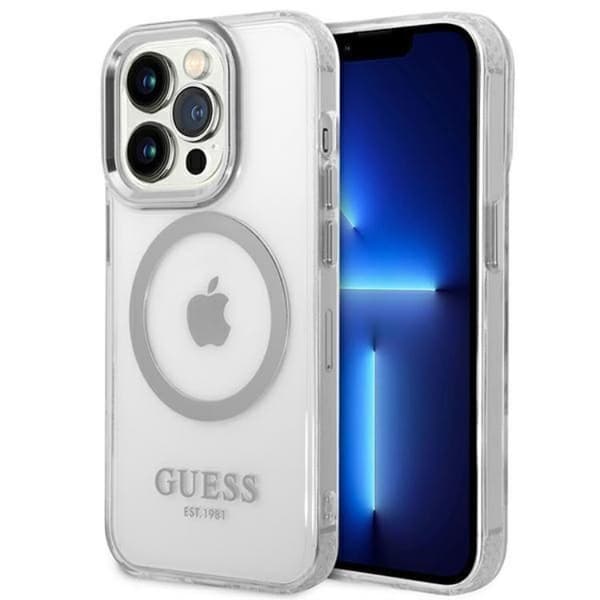 GUESS iPhone 14 Pro Max Skal Magsafe Metal Outline - Sølv Silver