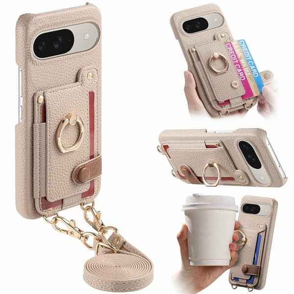 Mobilskal till Google Pixel 10/10 Pro med Korthållare Ring Kickstand - Khaki Beige