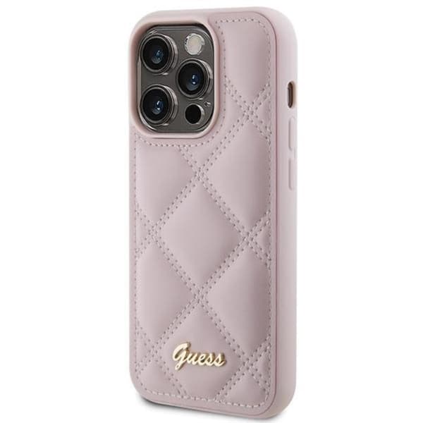 Guess Mobilskal till iPhone 15 Pro Quilted Metal Logo - Rosa Rosa