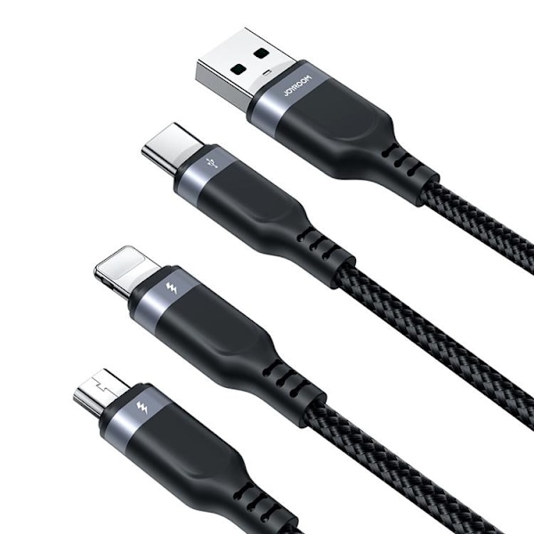 Joyroom 3in1 USB-A till USB-C, Lightning, microUSB kabel 1.2m Svart