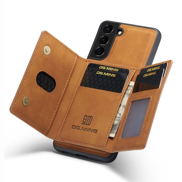 DG.MING Samsung Galaxy S24 Konstläder Plånboksfodral Kickstand Brun