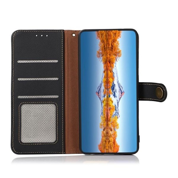 KHAZNEH Sony Xperia 10 IV Plånboksfodral Äkta Läder RFID - Svart Svart