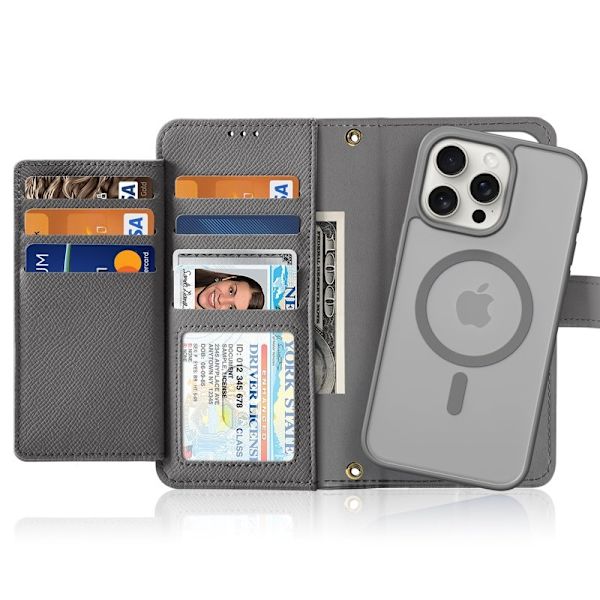 DUX DUCIS Lawa iPhone 15 Pro Max Plånboksfodral Äkta läder - Grå
