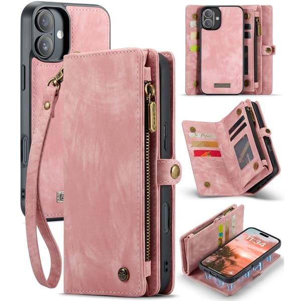 CASEME 008 iPhone 16 Plus Plånboksfodral i Konstläder med - Rosa