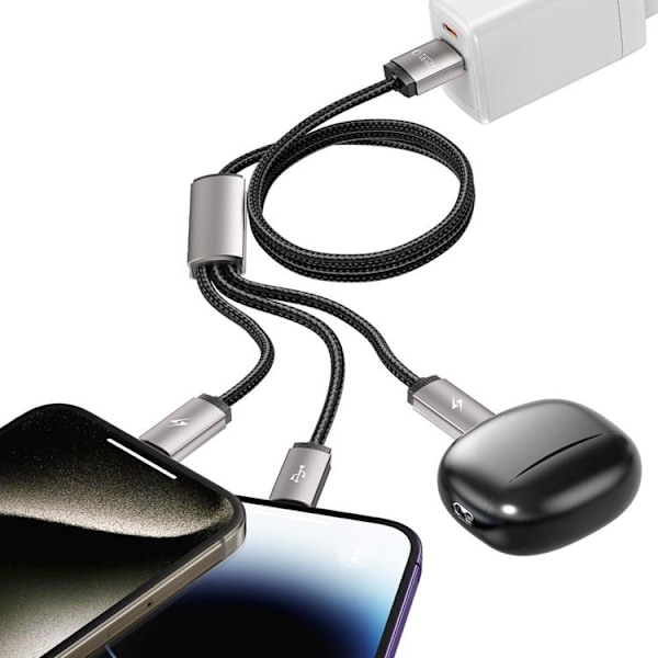 Tech-Protect 3in1 USB-A Till Lightning/Type-C/Micro-USB Kabel 1m - Grå