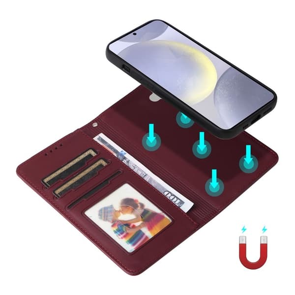 BETOPNICE Samsung Galaxy S25+ Plånboksfodral Konstläder - Vinröd