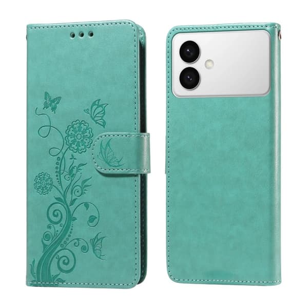 Samsung Galaxy S26 Edge Plånboksfodral Konstläder Blomtryck Ställ - Grön