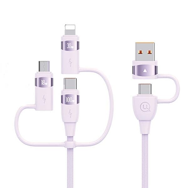USAMS U85 Kabel 6-i-1 USB-C/USB/MicroUSB/Lightning 100W 1.2m - Lila