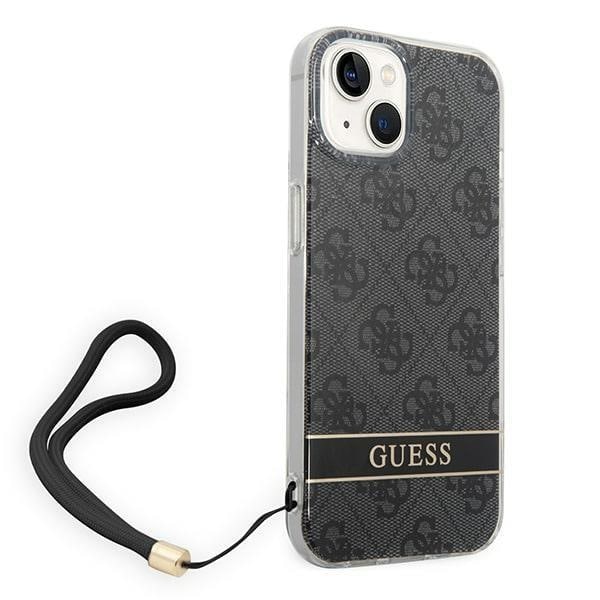 GUESS iPhone 14 Plus Skal 4G Print Strap - Musta Black