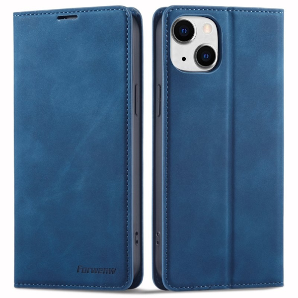 FORWENW iPhone 15 Plus Plånboksfodral Konstläder - Blå