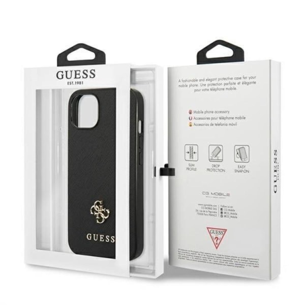 Guess iPhone 13 Mini Case Saffiano Small Metal Logo - musta