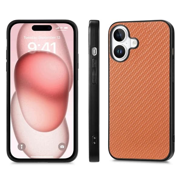 Mobilskal till iPhone 17 Carbon Fiber PU Läder - Brun Brun