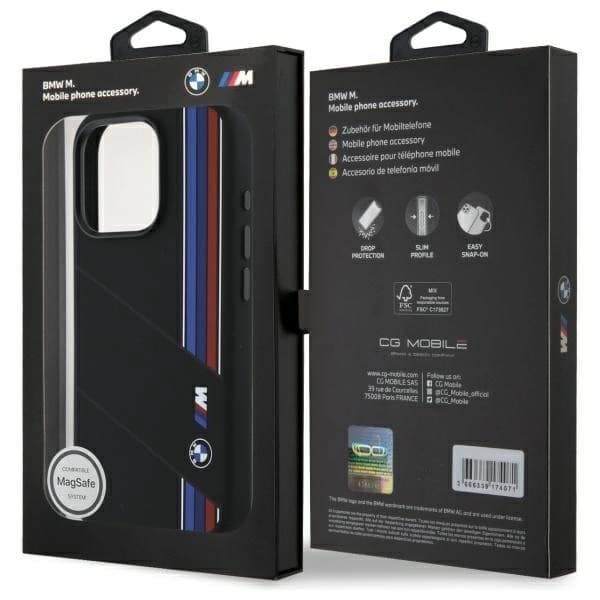BMW Mobilskal till iPhone 16 Pro Max MagSafe Silikon Cut Tricolor Lines Black