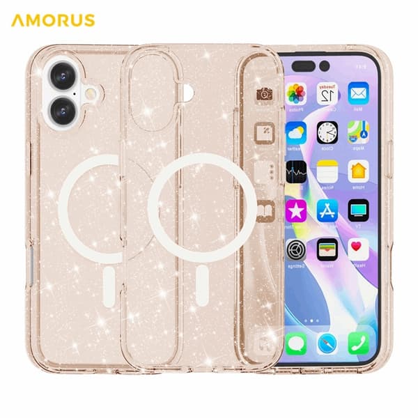 AMORUS Mobilskal till iPhone 17 Magsafe Glitter Powder PC + TPU - Guld Guld
