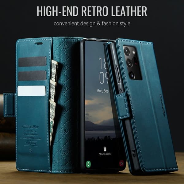 CASEME 033 Series Samsung Galaxy Note20 Ultra Konstläder Plånboksfodral Blå