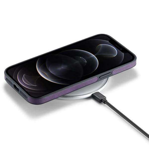 DG.MING Mobilskal till iPhone 12 Pro Max Logo View Lila PU Läder+PC+TPU