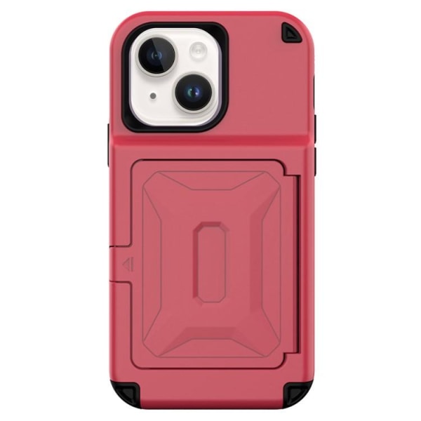 iPhone 14 Plus Skal Korthållare Mirror Kickstand - Röd