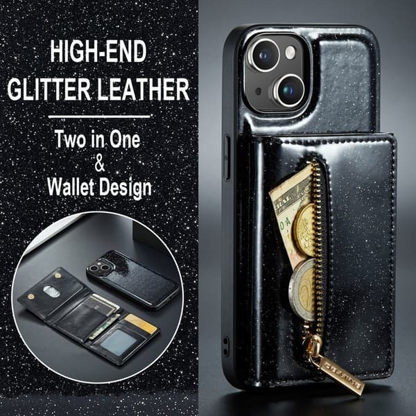 DG.MING M3 Series iPhone 15 Plus Konstläder Plånboksfodral Kickstand Svart
