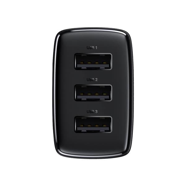 Baseus Kompakt vægadapter 3x USB 17W - Sort Black