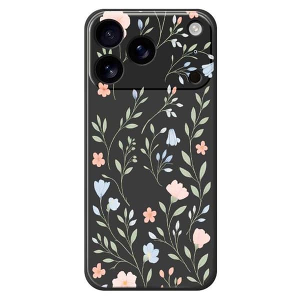 Mobilskal till iPhone 17 Pro Max Rosa Blue Flowers Pattern TPU - Svart Svart