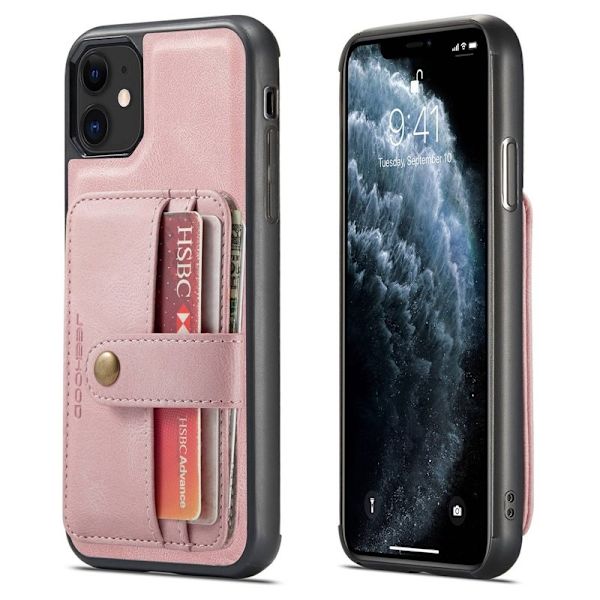 JEEHOOD Mobilskal till iPhone 11 Shockproof Wallet RFID-Skydd Rosa