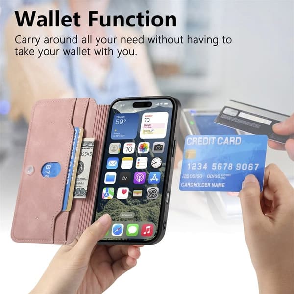 CASENEO iPhone 16 Pro Plånboksfodral Konstläder - Rosa