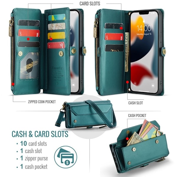 CASEME Plånboksfodral Konstläder för iPhone 13 Pro Max - Grön