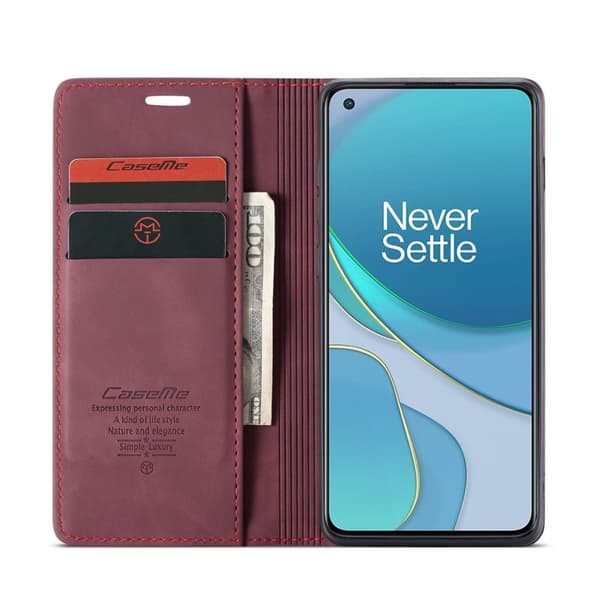 CASEME Auto-absorberande Plånboksfodral Konstläder för OnePlus 8T - Röd