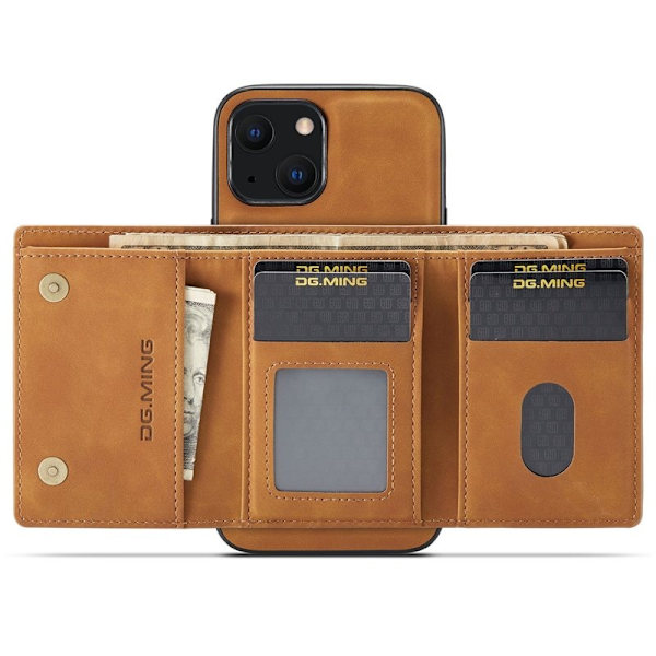 DG.MING Magnetiskt Konstläder Plånboksfodral iPhone 15 Plus - Brun