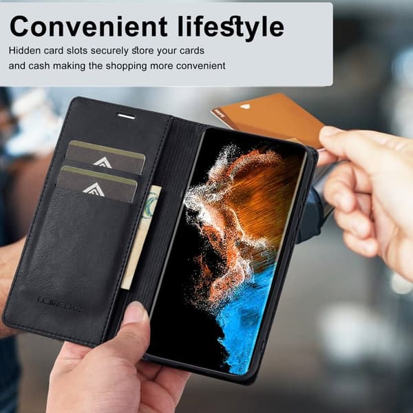 LC.IMEEKE Samsung Galaxy S23+ Plånboksfodral Konstläder - Svart