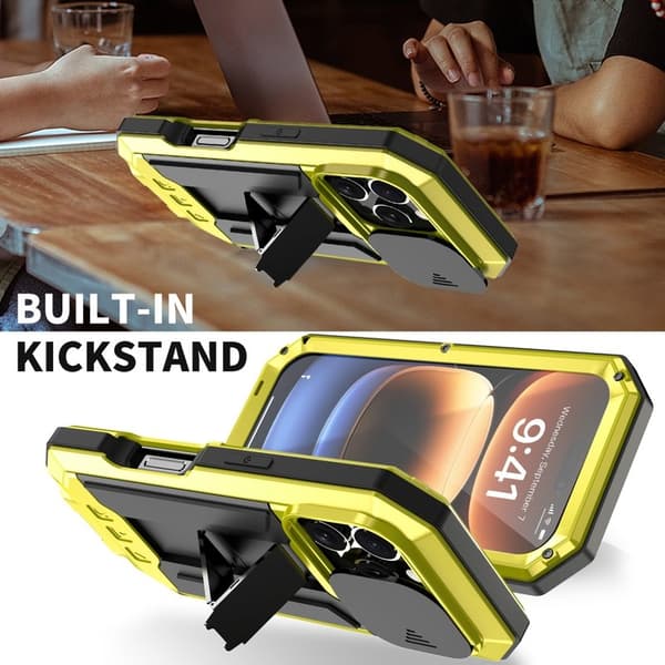 R-JUST Mobilskal till iPhone 16 Pro Max Kickstand Silikon+Metal+PC Gul