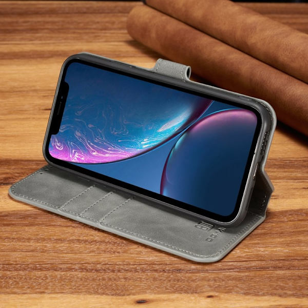 DG.MING Plånboksfodral Konstläder med Kortfack för iPhone XR - Grå