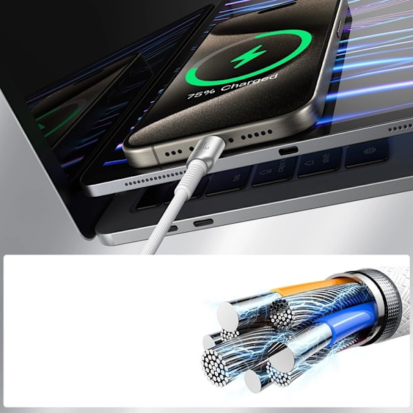 Joyroom S-A51 60W USB-C - USB-C Kabel 1.2m - Ljusgrå Grå