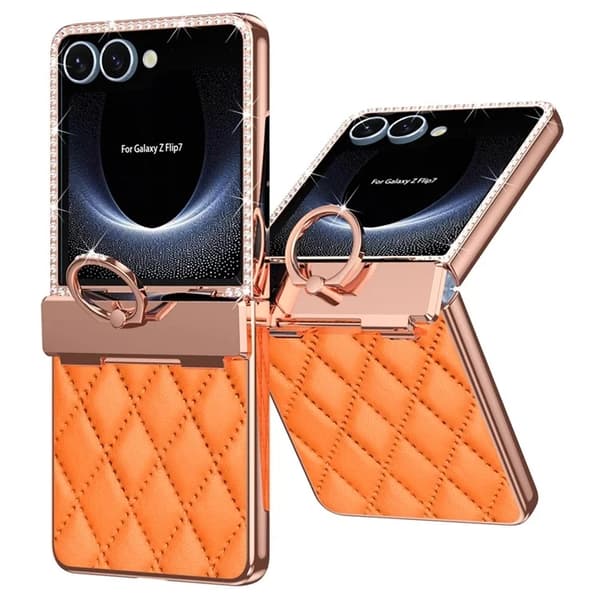 Mobilskal till Galaxy Z Flip7 Rhinestone Ringhållare - Orange Orange
