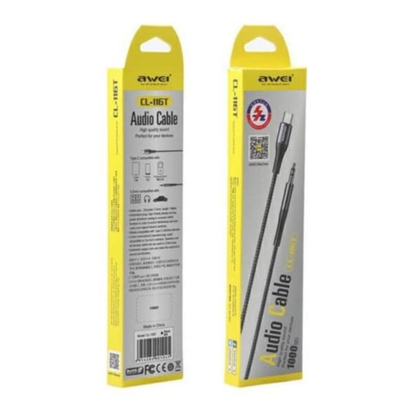 Awei USB-C Till Aux Kabel Jack 3.5 CL-116T - Svart Black