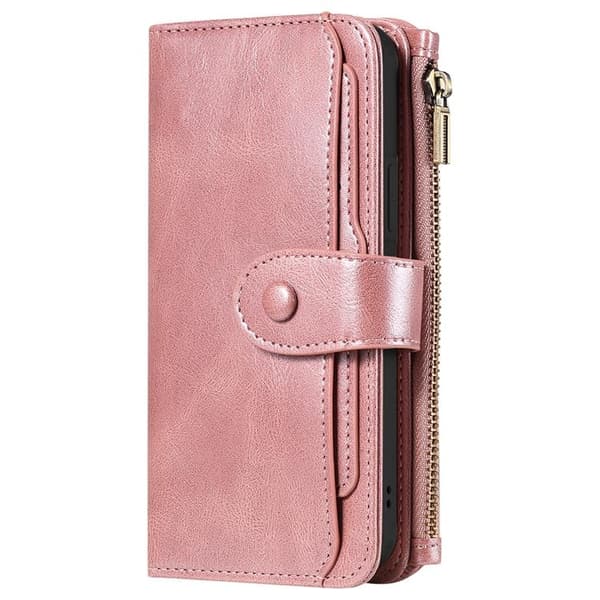 iPhone 17 Pro Konstläder Plånboksfodral Detachable Zipper - Roséguld Roséguld