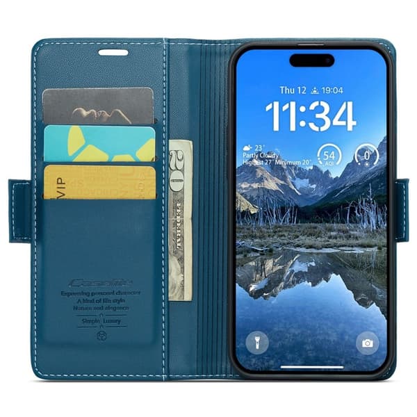 CASEME Plånboksfodral Konstläder till iPhone 16 med RFID-Skydd Blå
