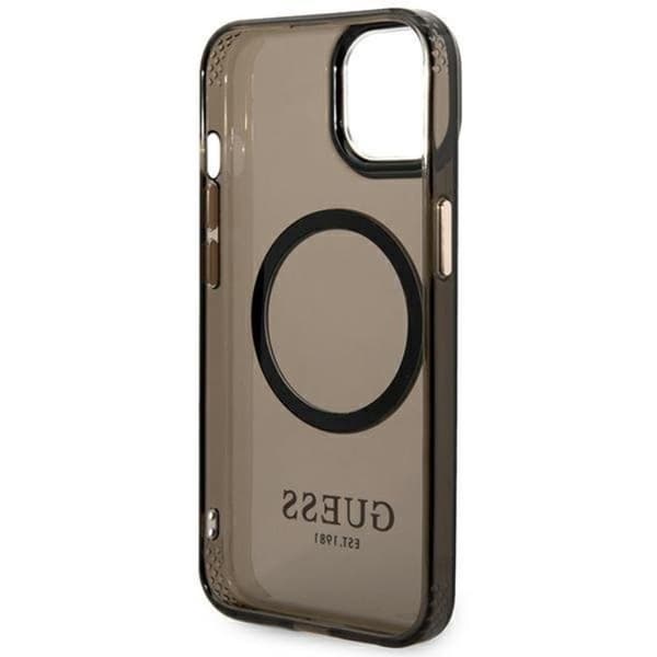 GUESS iPhone 14 Skal Magsafe Gold Outline Translucent - Musta Black