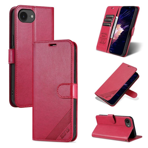 AZNS iPhone 16e Plånboksfodral Anti-Scratch Konstläder - Röd