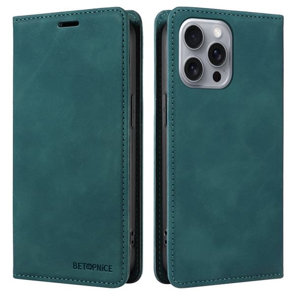 BETOPNICE 003 iPhone 16 Pro Max Plånboksfodral Konstläder - Grön